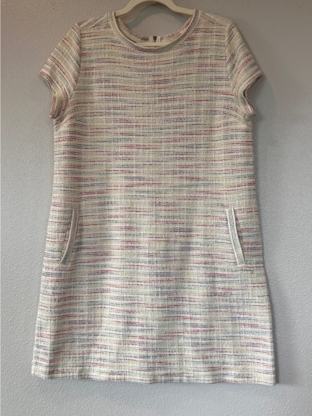 Women's Short Sleeve LOFT Tweed Shift Dress in Ivory Multi